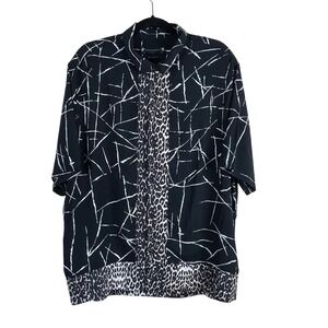 AllSaints Stix SS Shirt Mens XL Black White Abstract Leopard Print Relaxed Fit